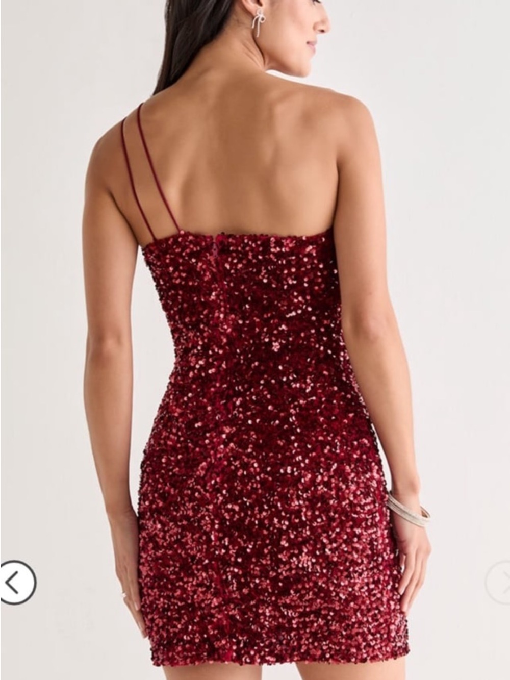 NWT Francesca’s Sequin Maroon Burgundy Red One Shoulder Dress